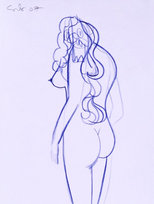 George Condo. Nude Study (i), 2007. Blue pencil on paper, 30.3 × 22.8 cm.